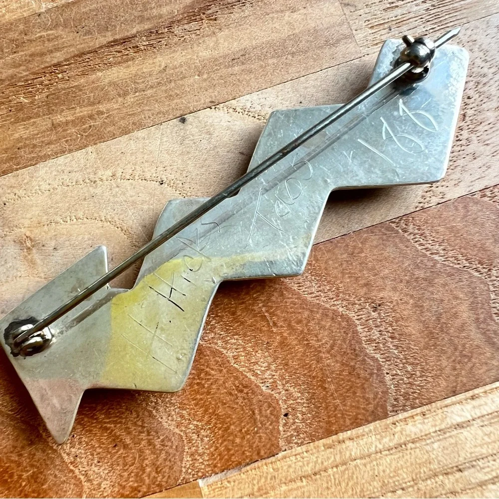 Vintage H. Hicks Taos Sterling silver turquoise arrow brooch pin